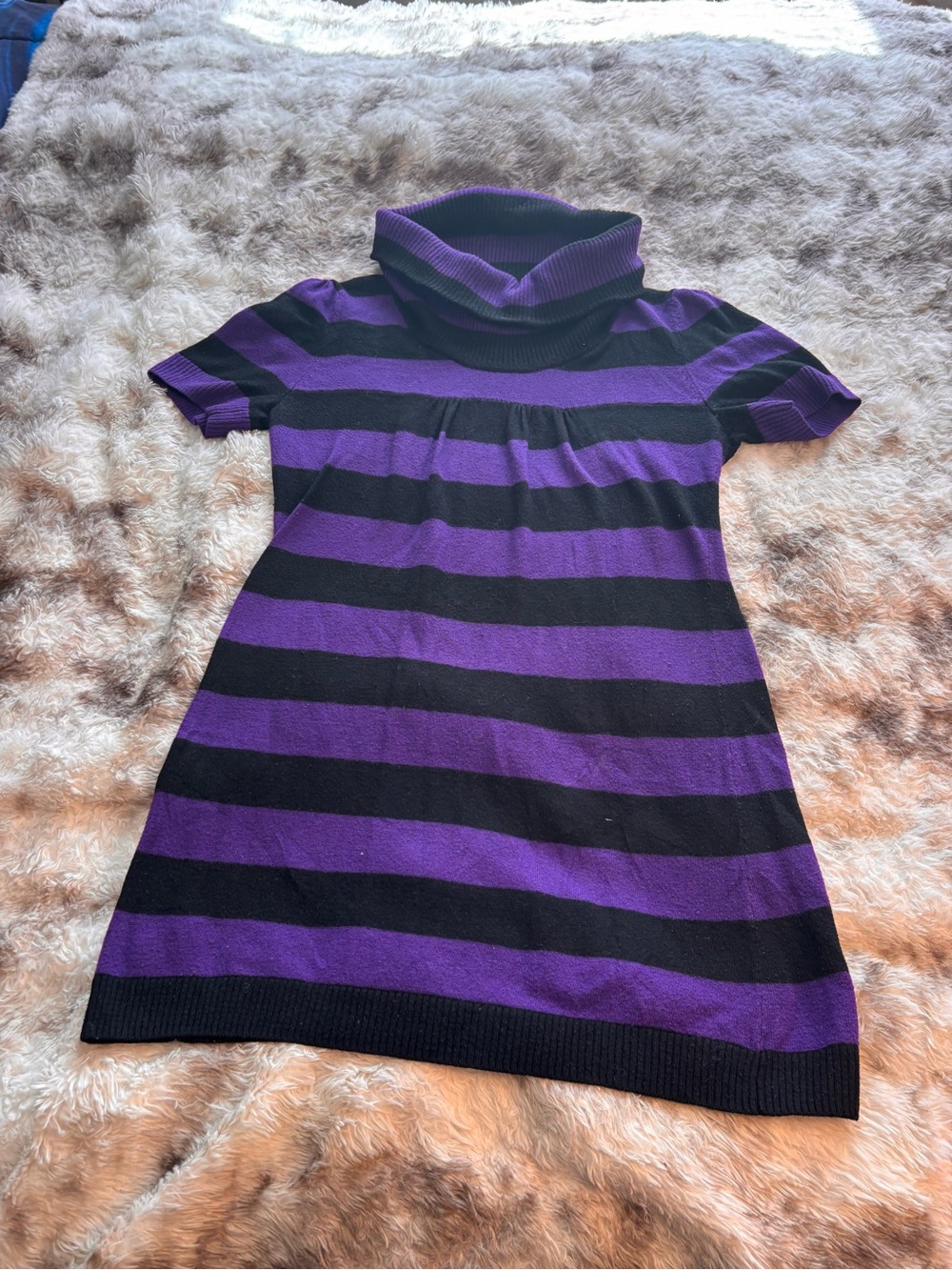 INC International Concepts Purple & Black Striped Cowl Neck Mini Dress